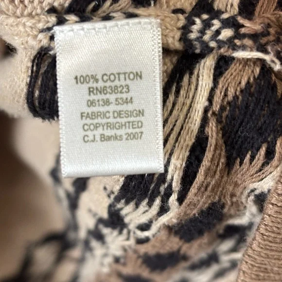 CJ Banks Women’s 1X Cotton Zip Cardigan Sweater Tan Black Moose Nordic Fair Isle - Picture 9 of 10